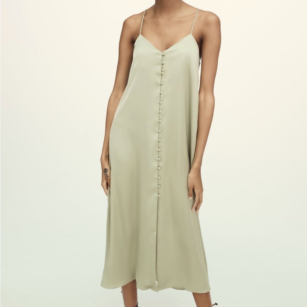 Zara | Button Up Camisole Slip Midi Dress